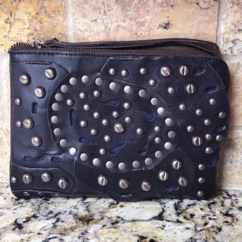 Patricia Nash Black Studded Cassini Wristlet
